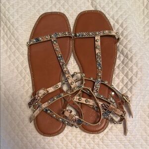 Brown Gladiator Sandals with Studded Straps